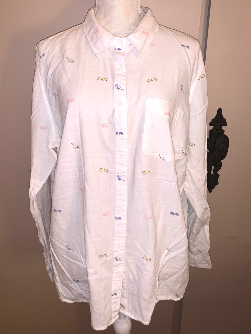 Maurices White Button-Down Shirt with Multicolor Sunglasses Print